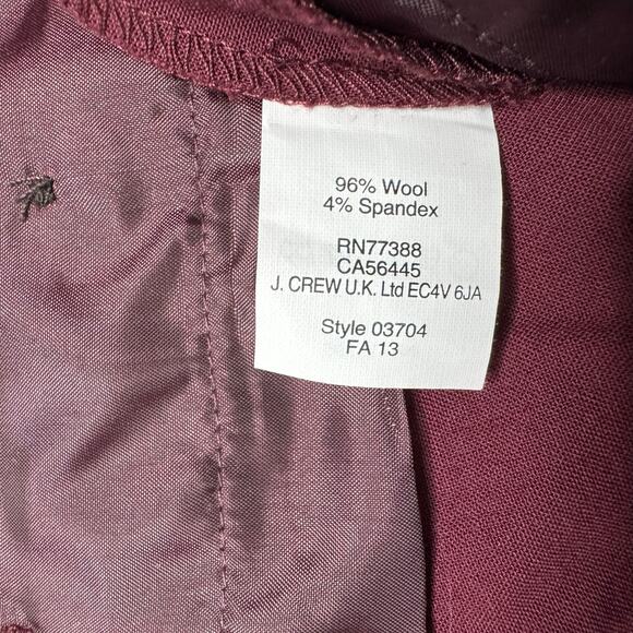 J.CREW Eaton Trouser Tollegno 1900 Italian Stretch Wool in Plum Purple Size 8 - Picture 4 of 7